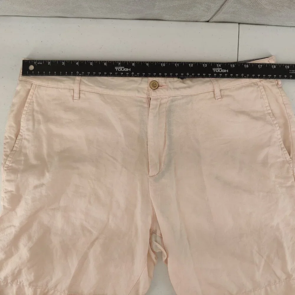 Faherty Linen‎ Cotton Shorts Mens 35 Pink Solid Flat Front Casual Summer Beach